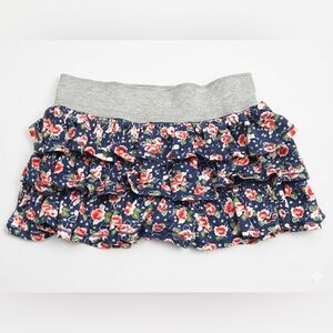 Hollister Navy Floral Ruffle Tiered Mini Skirt with Gray Waistband